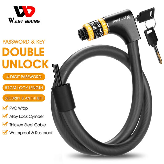 Password Key Safety Bike Lock Bicycle 4-5 Digital Code Locks Steel Cable Motorcycle MTB Electric Scooter Accessories